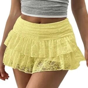 Lace Mini Skirt with Shorts Ruffle Skirt Skort